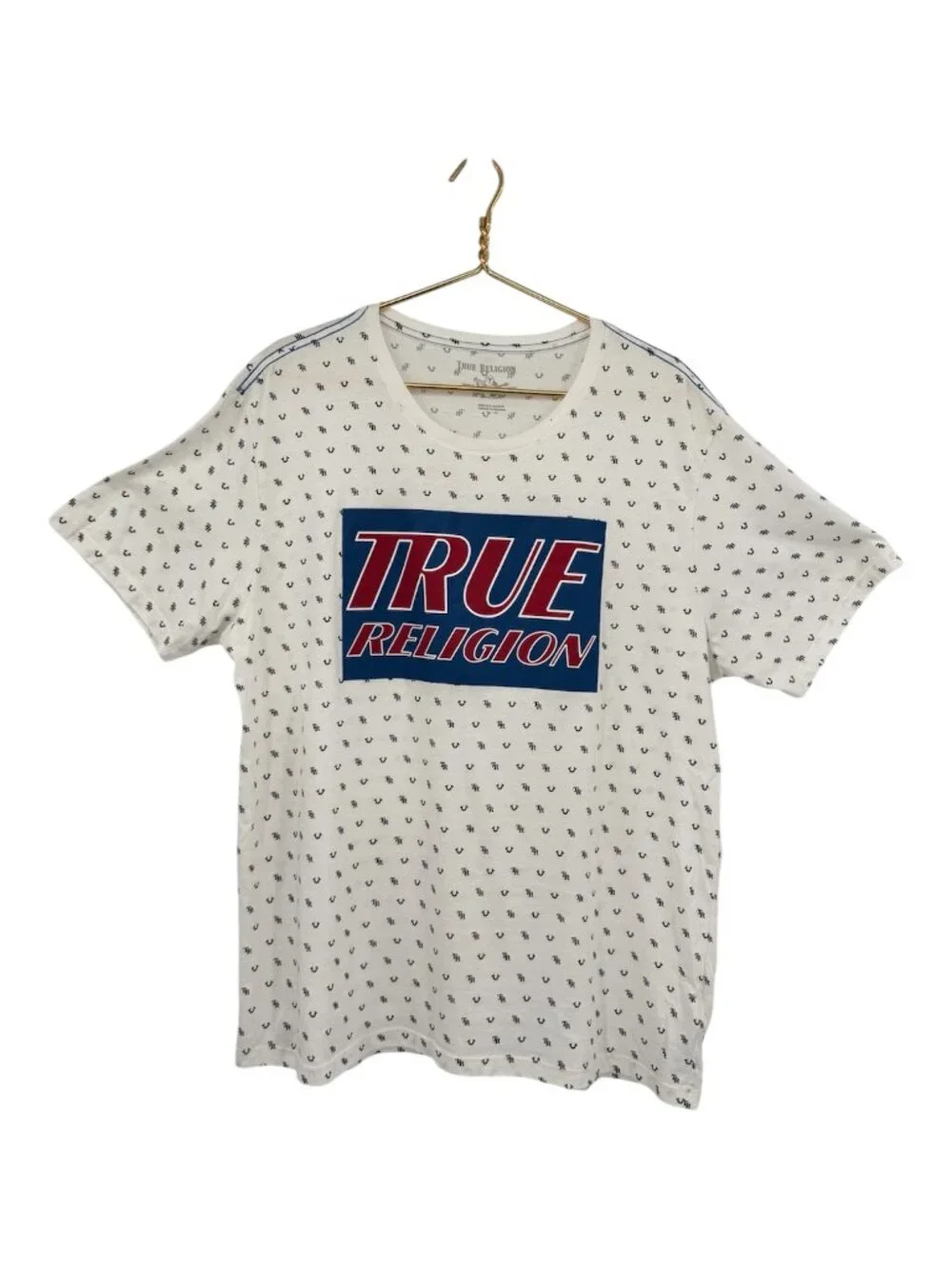 True Religion Men’s White Logo Monogram Graphic Cotton T-Shirt Size XL